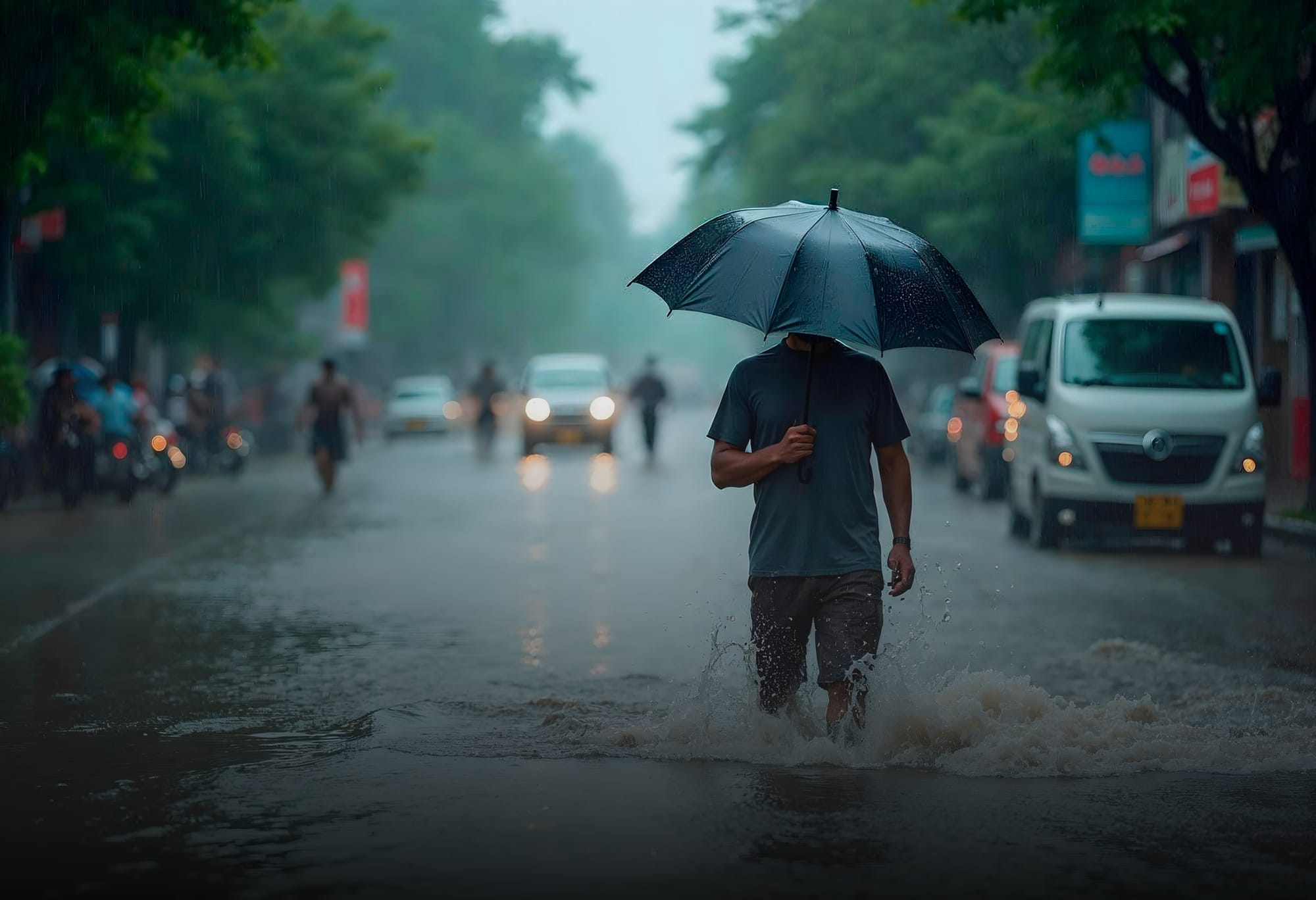 A waterlogged Gurugram road after a burst of high-intensity monsoon rainfall
